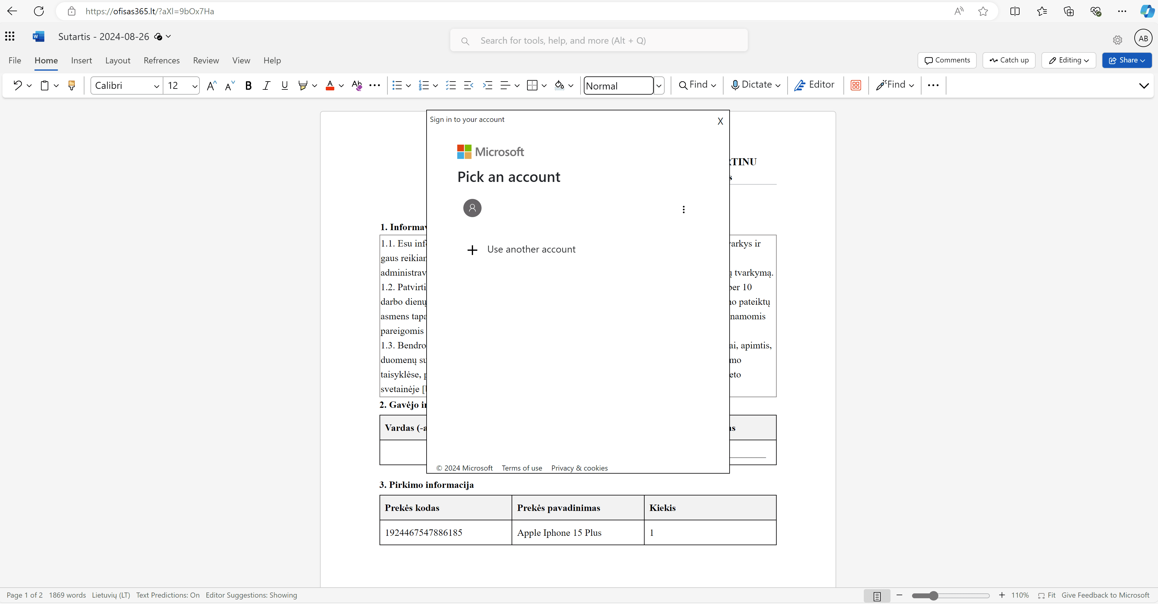 Microsoft Word scenarijus